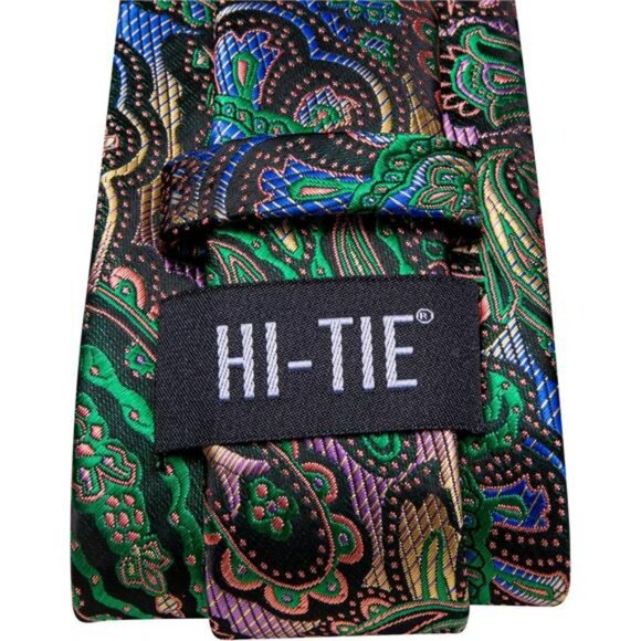 Silk paisley tie set for men with pocket square cufflinks formal wedding busines - Picture 5 of 7